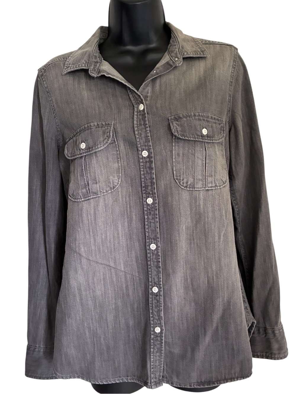 Grunge Utilitarian Skater Indie Washed Gray Long-Sleeve Button Down Shirt Sz M